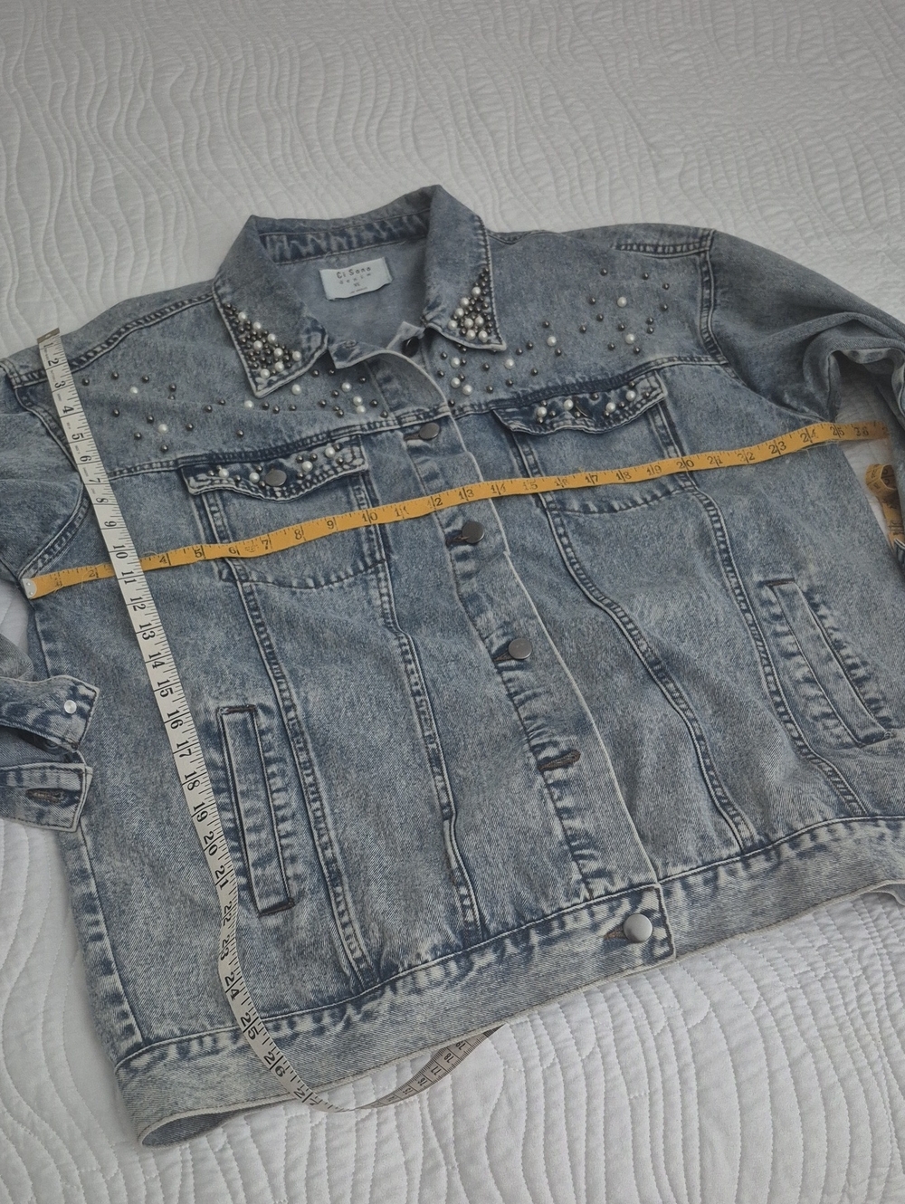 Embellished Light Wash Denim Jacket - Women